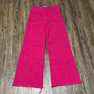 Anniewear Wide Leg Jeans Women's Medium Frayed Hem High Rise in Hot Pink